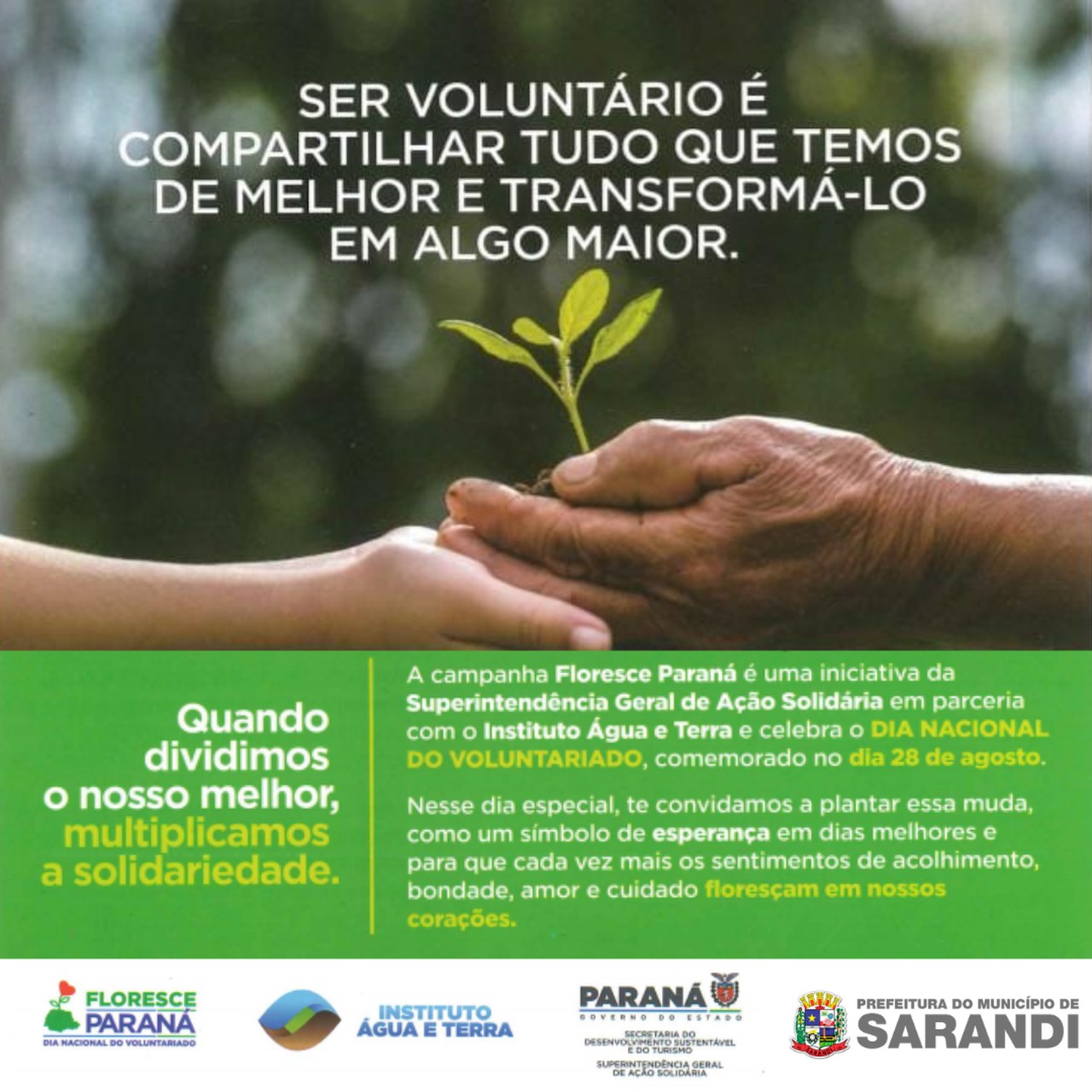 Secretaria de Saneamento e Meio Ambiente realizar plantio de mudas no Parque Ecológico em comemoração ao Dia Nacional do Voluntariado